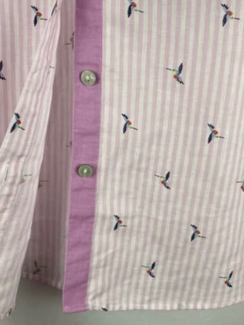 Chico’s No Iron 100% Linen Pink Stripe Birds Button Front Shirt 3/4 Sleeve Sz L - Picture 8 of 8
